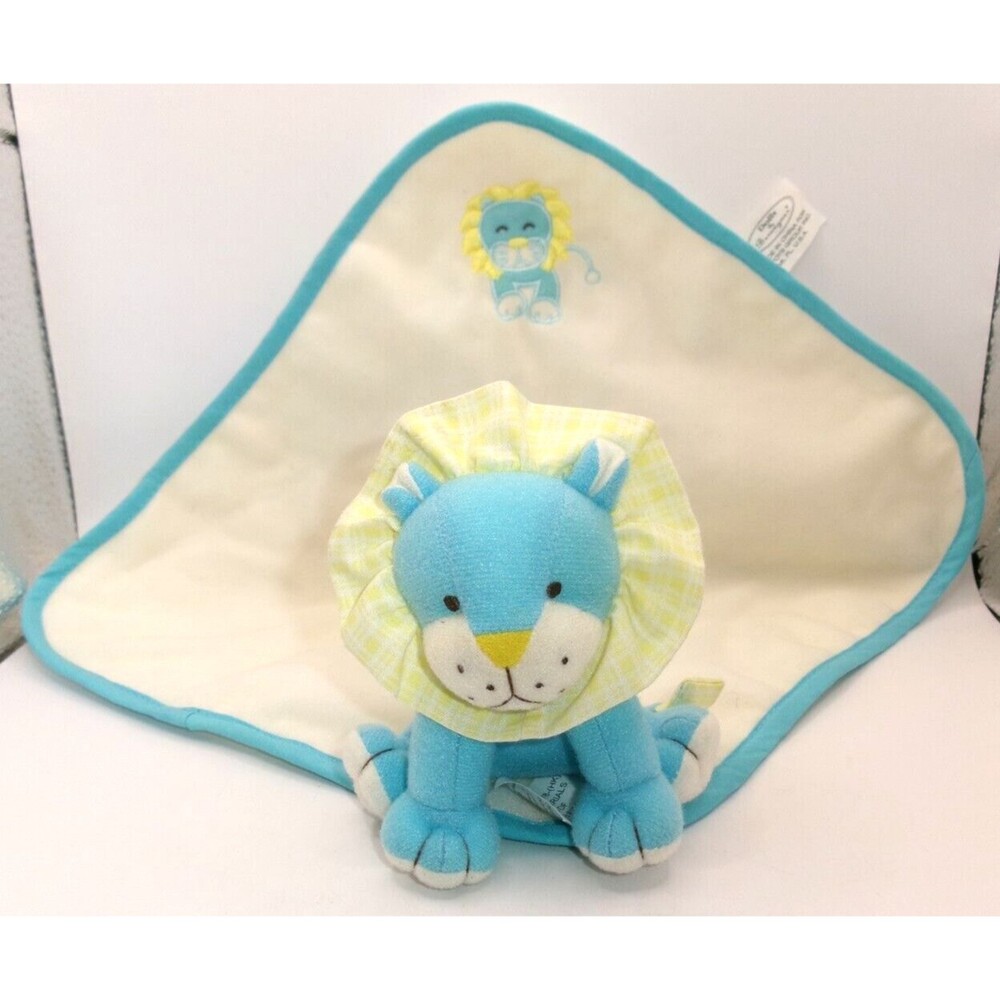 Berenguer Doll Lion Plush Toy & Lovey Security Blanket Stuffed Animal Blue 10x12